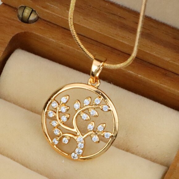 "Rose Gold Tree of Life Pendant with Sparkling Leaf Crystal Accents, XPPT1488 - Picture 1 of 13